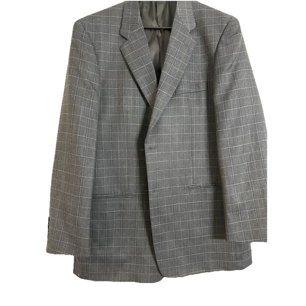 Bergamo New York Executive Collection Navy Blue Plaid Wool Suit 44L Check